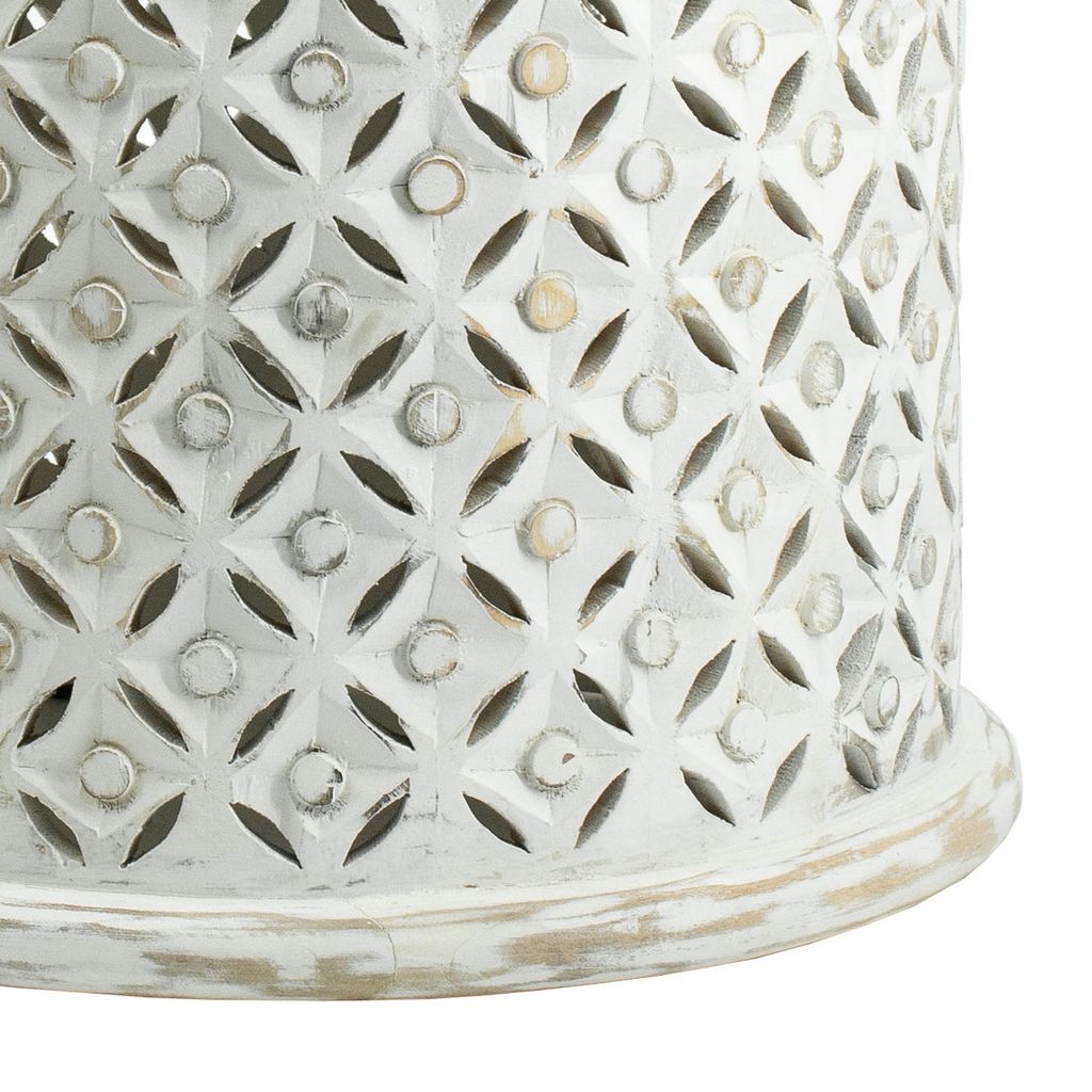 18, 16 Inch Accent Tables, Round, Mango Wood, Floral Cut Out, Brown, White - View 4