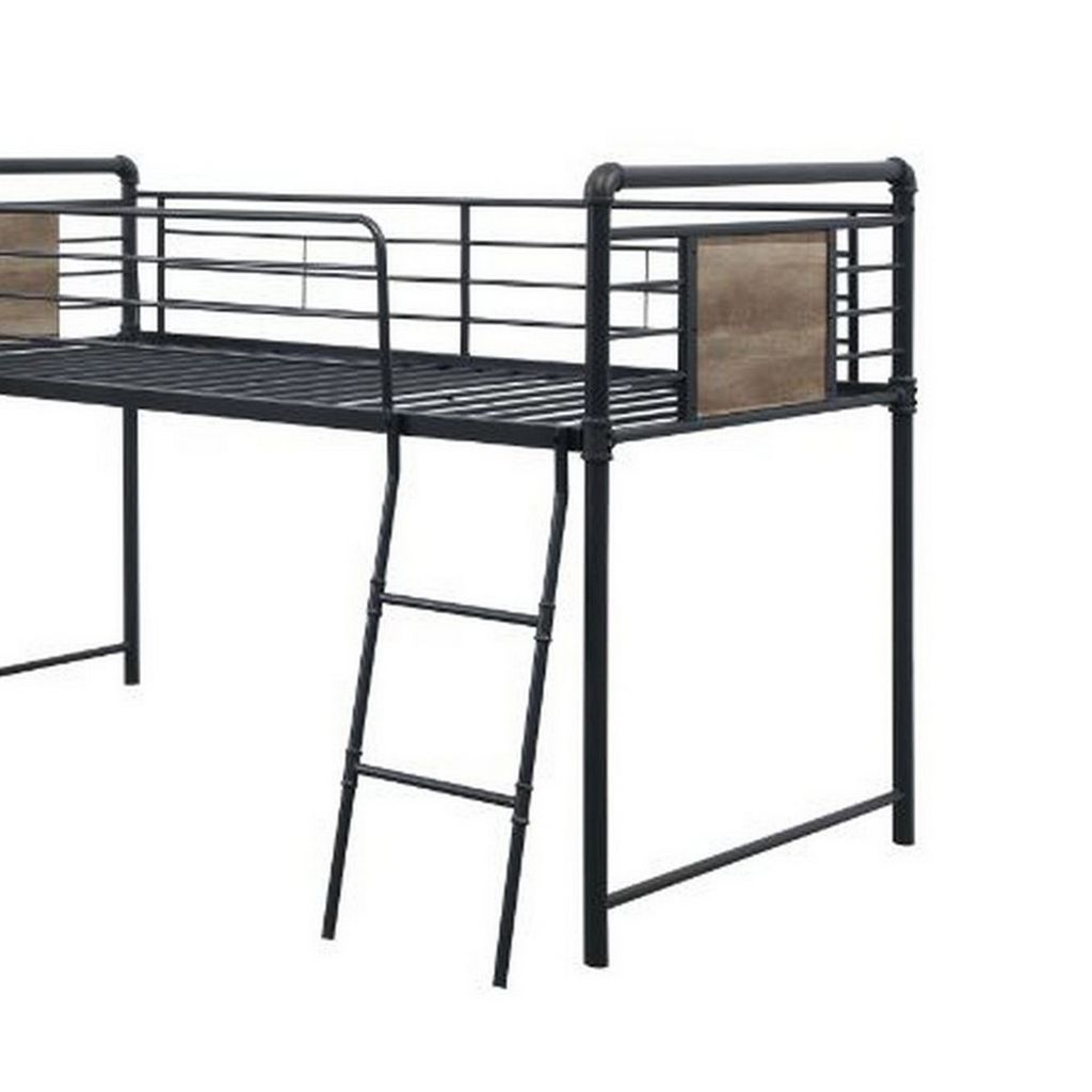 Twin Loft Bed with Tubular Metal Frame and Slide, Dark Bronze - View 5