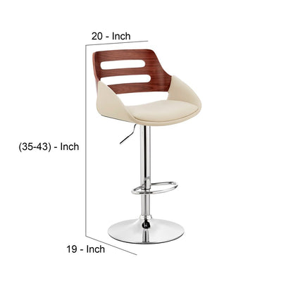 Faux Leather Adjustable Swivel Bar Stool, Walnut and Cream - View 6