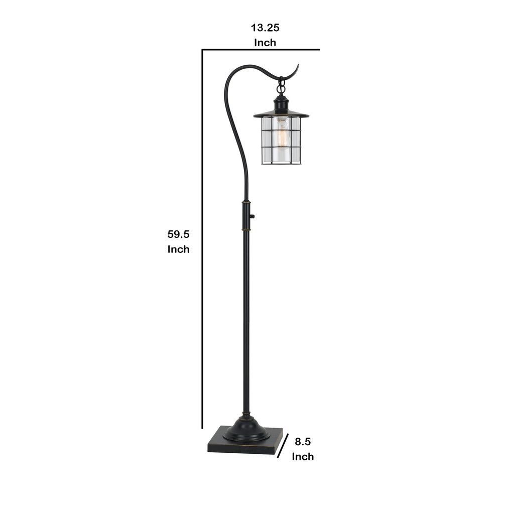 60 Inch Metal Downbridge Design Floor Lamp with Caged Shade, Dark Bronze - View 5