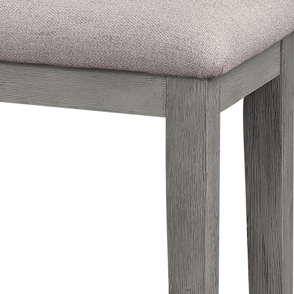 Rectangular Style Wooden Bench with Fabric Upholstered Seat, Gray - View 3