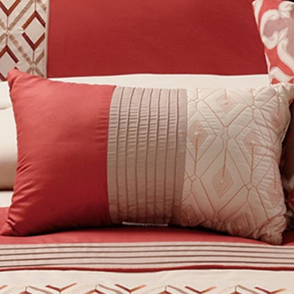 8 Piece King Polyester Comforter Set with Geometric Embroidery, Orange - View 4