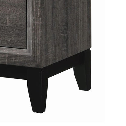 Wooden Nightstand with 2 Drawers and Chamfered legs, Gray and Black - View 4