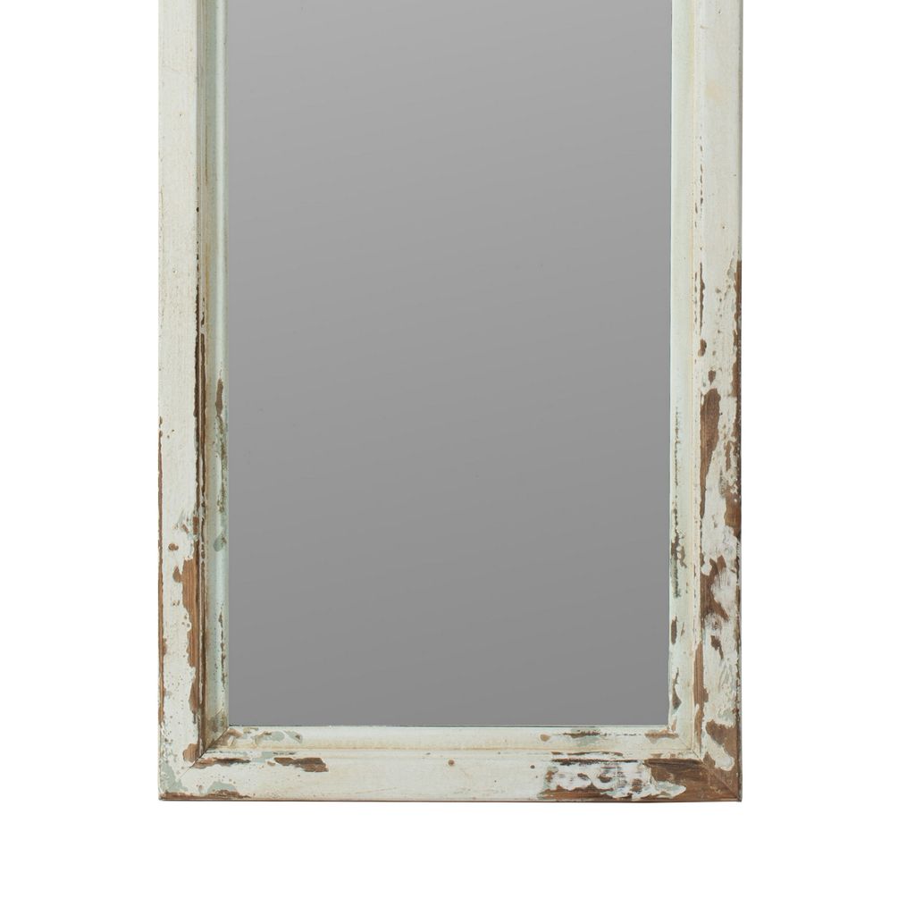 73 Inch Floor Mirror with Ornate Sculpted Top, Fir Wood, Weathered White - View 4