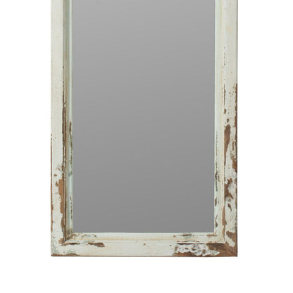 73 Inch Floor Mirror with Ornate Sculpted Top, Fir Wood, Weathered White - View 4