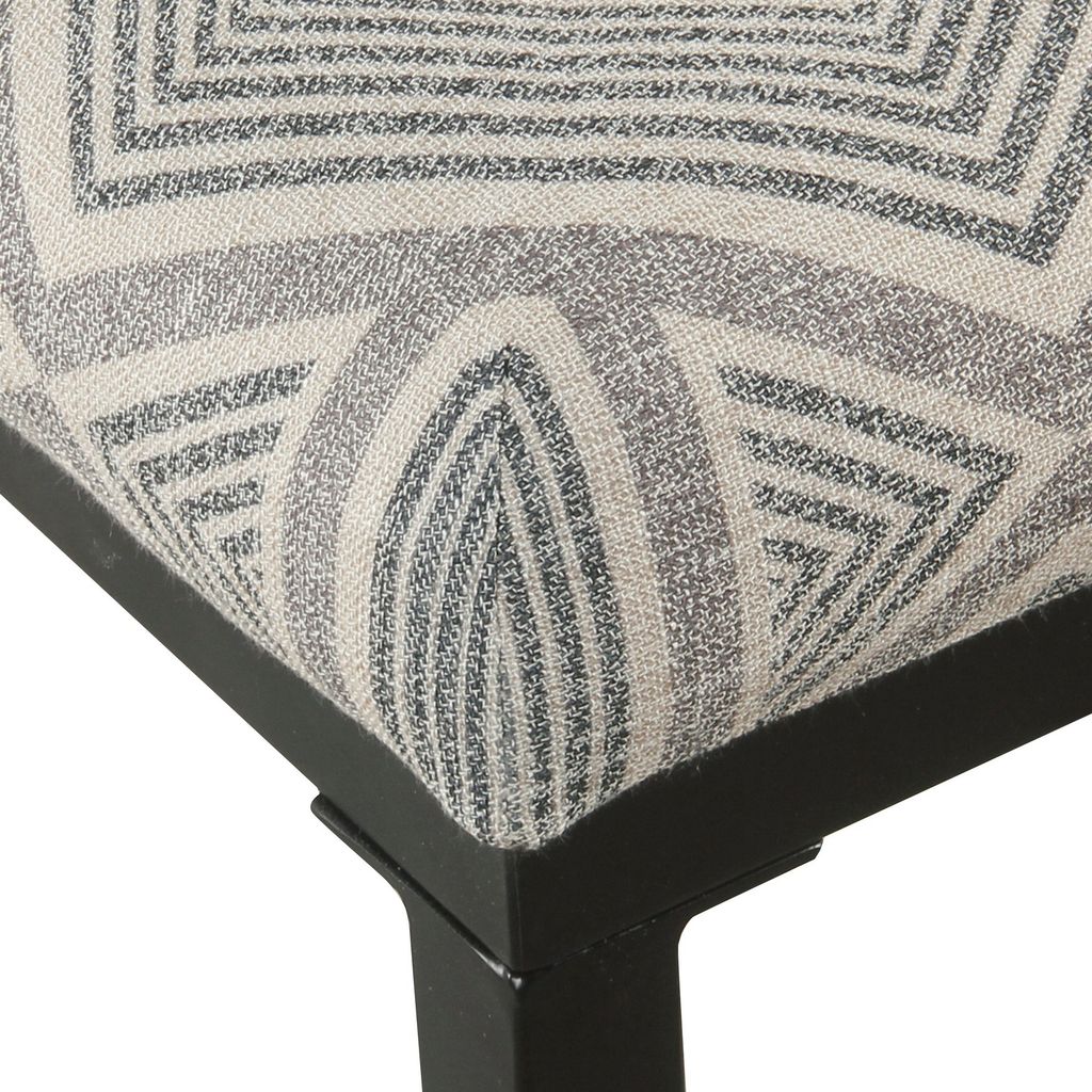 Metal Counter Stool with Geometric Pattern Fabric Upholstered Seat, Gray and Black - View 4