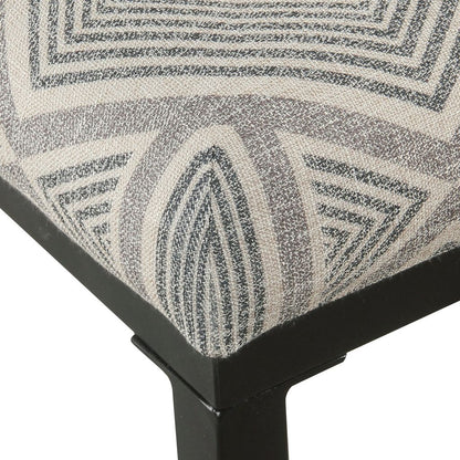 Metal Counter Stool with Geometric Pattern Fabric Upholstered Seat, Gray and Black - View 4