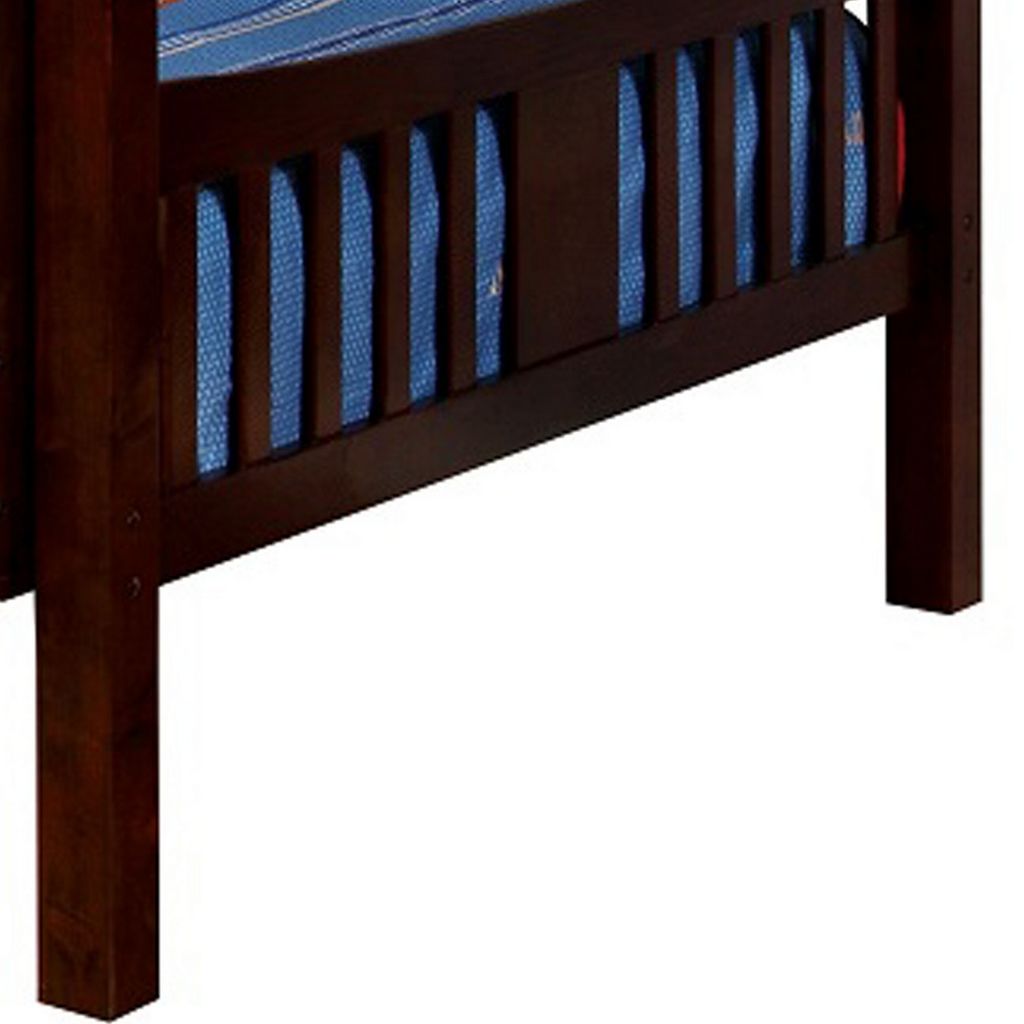 Slatted Full Over Full Bunk Bed with Attached Ladder, Walnut Brown - View 2