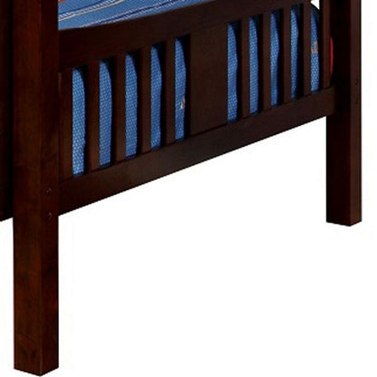 Slatted Full Over Full Bunk Bed with Attached Ladder, Walnut Brown - View 2