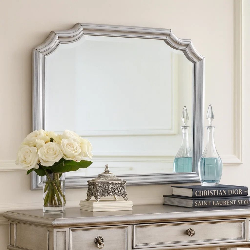 Mirror with Scooped Corner and Molded Detail, Silver - View 7
