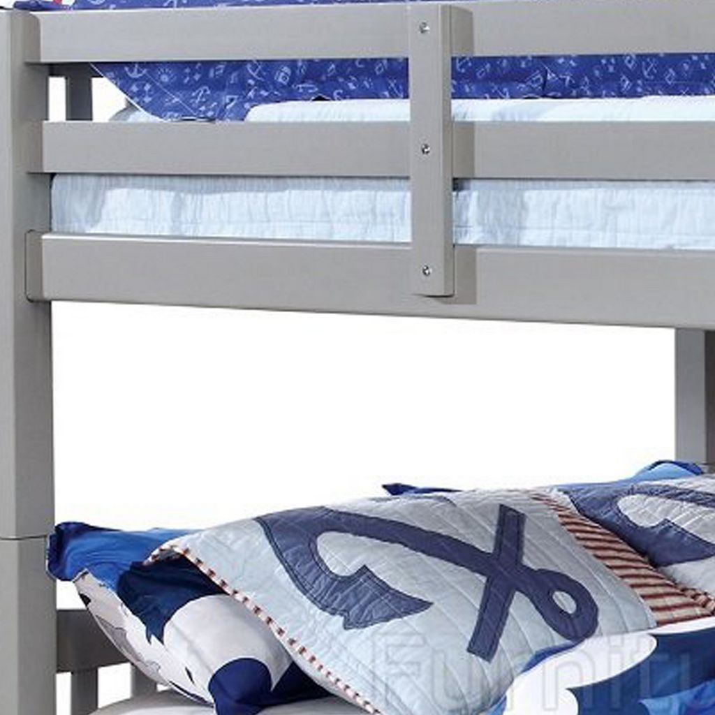 Slatted Full Over Full Bunk Bed with Attached Ladder, Gray - View 3