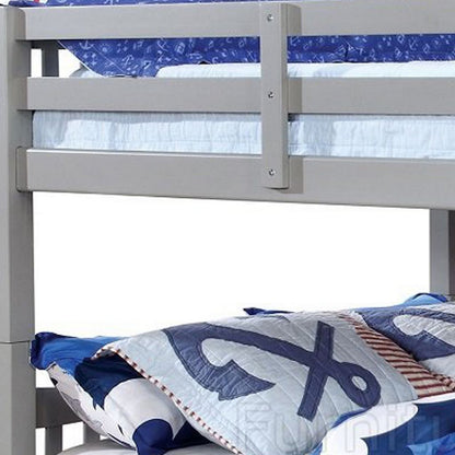 Slatted Full Over Full Bunk Bed with Attached Ladder, Gray - View 3