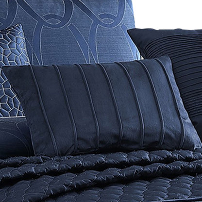 10 Piece Queen Polyester Comforter Set with Geometric Print, Dark Blue - View 3