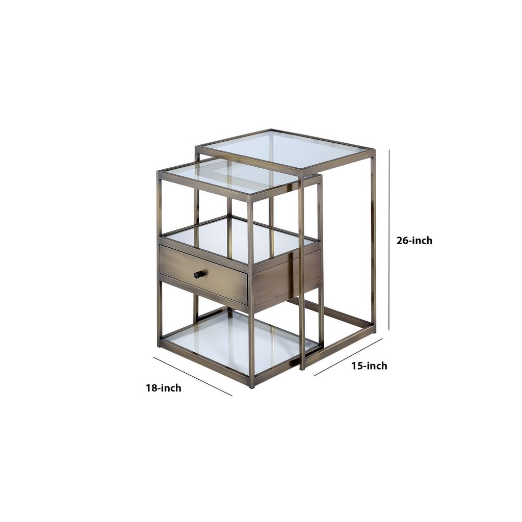 Stylish Nesting Tables Set, Clear Glass &  Brass, 2 Piece Pack - View 6