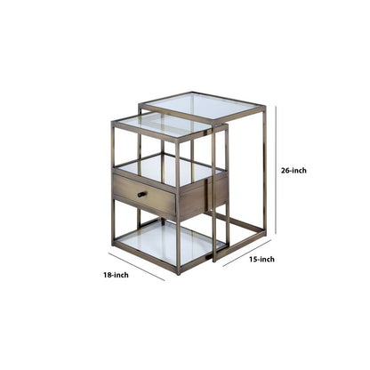 Stylish Nesting Tables Set, Clear Glass &  Brass, 2 Piece Pack - View 6