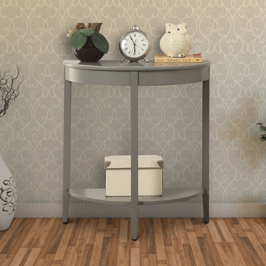 Wooden Half Moon Shaped Console Table with One Open Bottom Shelf, Gray - View 7