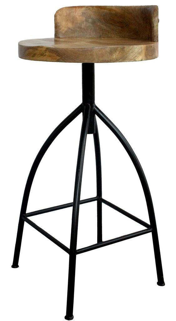 Pia 32-35 Extra Tall Adjustable Barstool, Natural Brown Mango Wood Seat, Black Iron Frame  - View 7