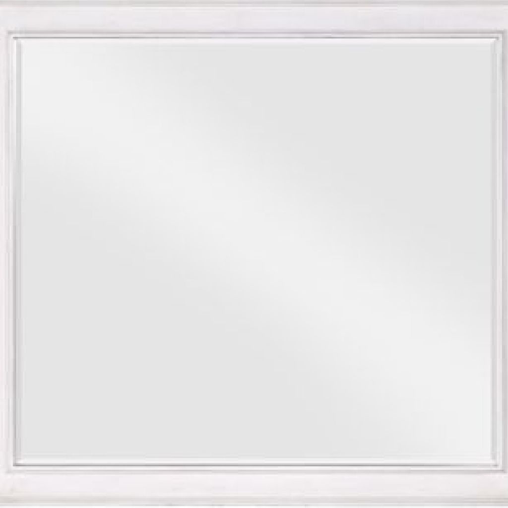 42 Inch Wall Mirror, Molded Sleek Wood Frame, White - View 3