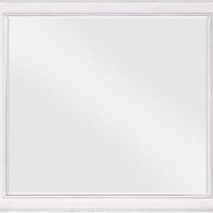 42 Inch Wall Mirror, Molded Sleek Wood Frame, White - View 3