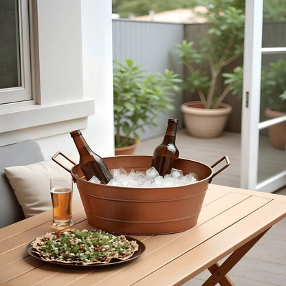 Thea Oval Shape Hammered texture Metal Tub with 2 Side Handles, Copper - View 6
