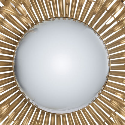 27 Inch Round Wall Mount Accent Decor Mirror, Sunburst, Iron Frame, Gold - View 2