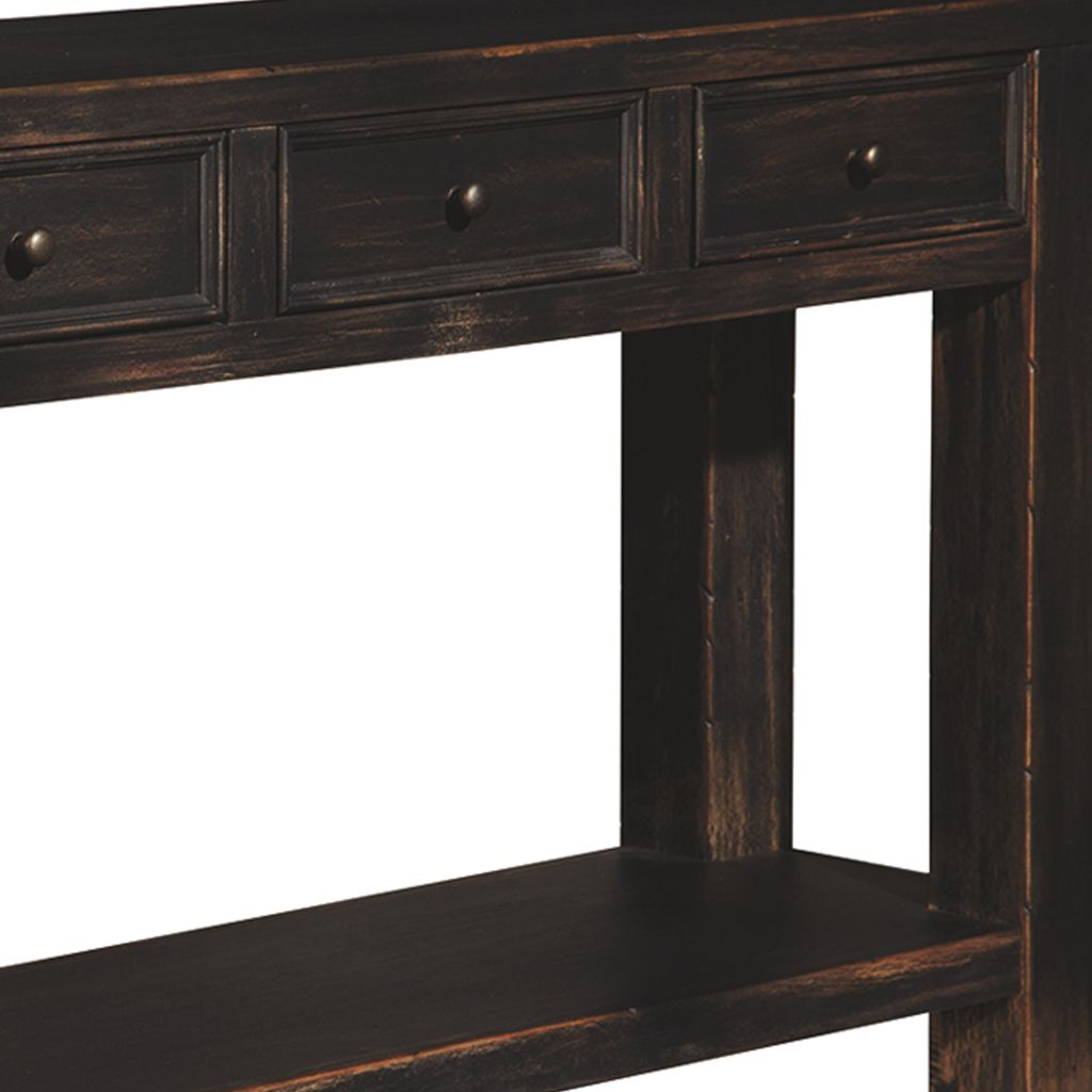Wooden Sofa Table with Four Drawers and One Shelf, Weathered Black - View 3