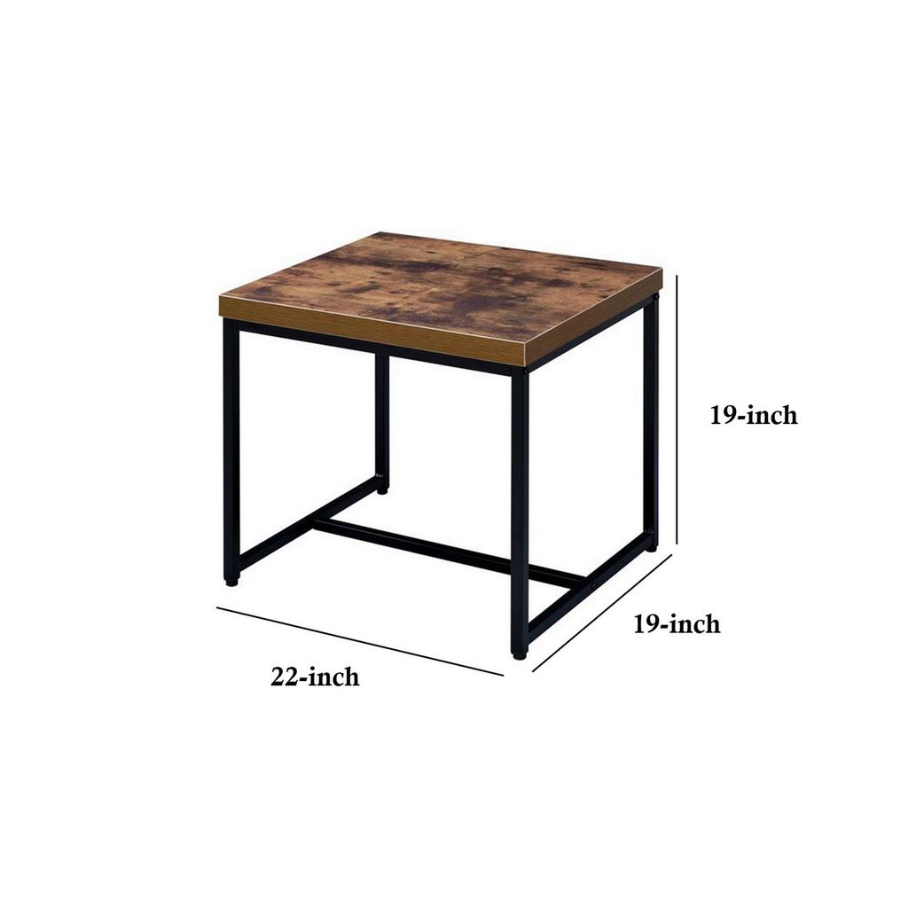 Contemporary Style Rectangular Wood and Metal End Table, Brown and Black - View 6