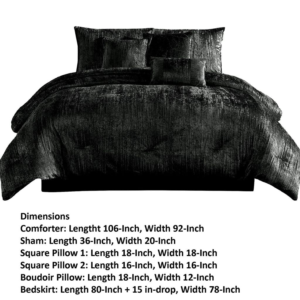 Jay 7 Piece King Comforter Set, Polyester Velvet, Deluxe Texture Black - View 6