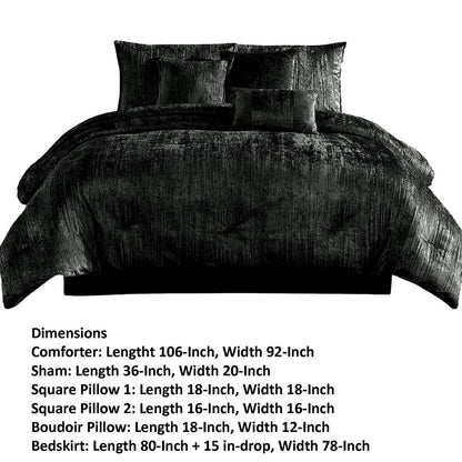 Jay 7 Piece King Comforter Set, Polyester Velvet, Deluxe Texture Black - View 6
