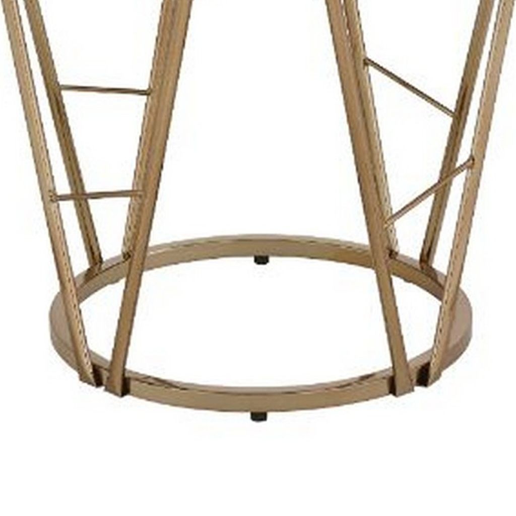 End Table with Glass Top and Geometric Frame, Black and Gold - View 5