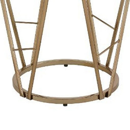 End Table with Glass Top and Geometric Frame, Black and Gold - View 5