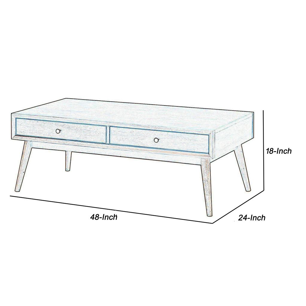 2 Drawer Wooden Coffee Table with Splayed Legs, Walnut Brown - View 5