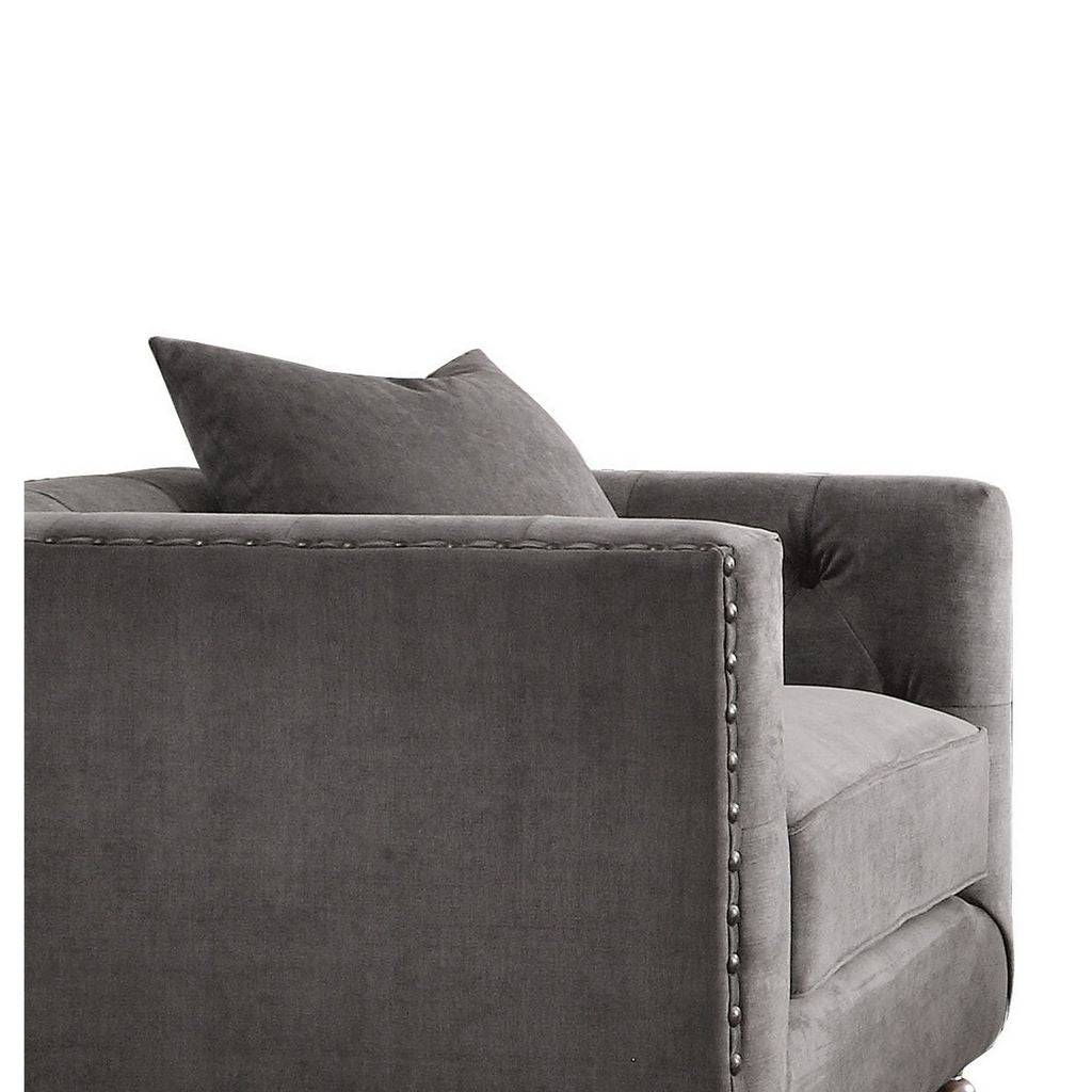 Fabric Upholstered Wooden Sofa Chair with Nail Head Trim, Gray - View 3
