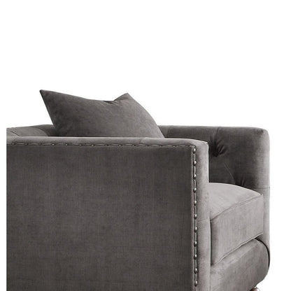 Fabric Upholstered Wooden Sofa Chair with Nail Head Trim, Gray - View 3