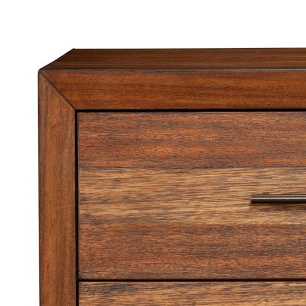 Paul 35 Inch Small Dresser Chest, 3 Drawers, Metal Bar Handles, Warm Brown - View 2