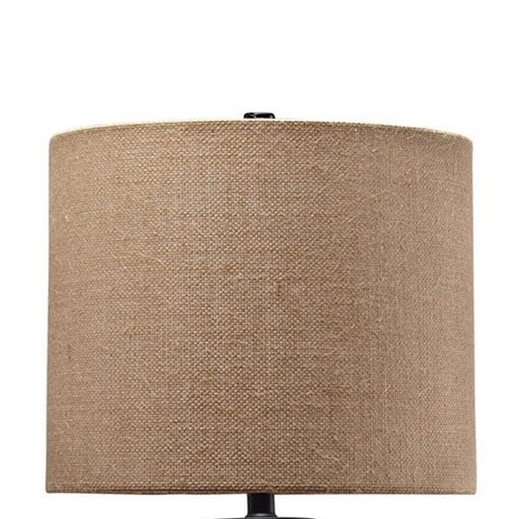 Glass Table Lamp with Fabric Drum Shade, Gold and Beige - View 2