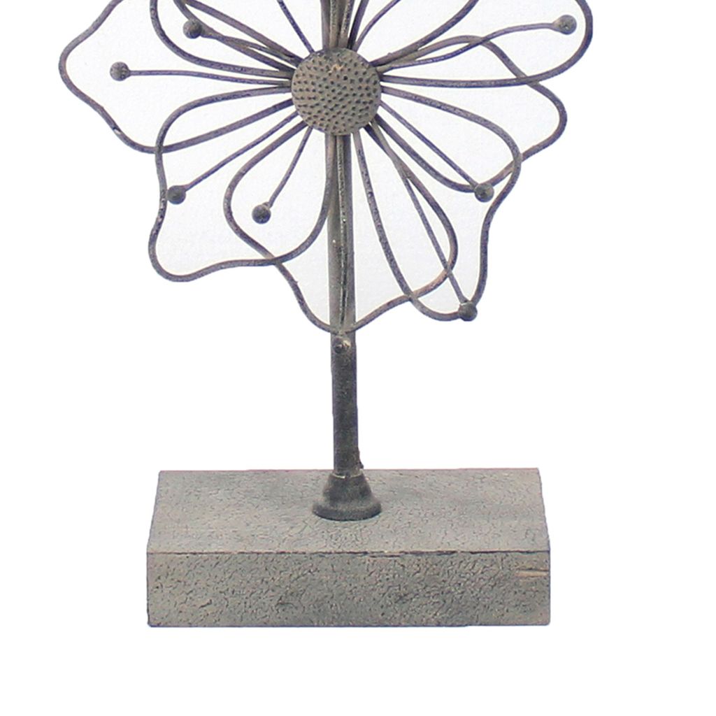 Metal Table Lamp Set of 2 with Flower Accent and Block Base,Beige and Gray - View 2