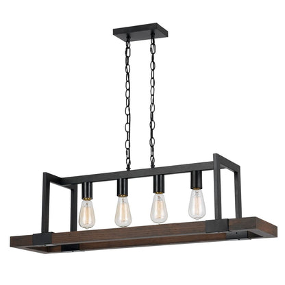 60 X 4 Watt Wood and Metal Chandelier with 6 Foot Chain, Brown and Black - View 3