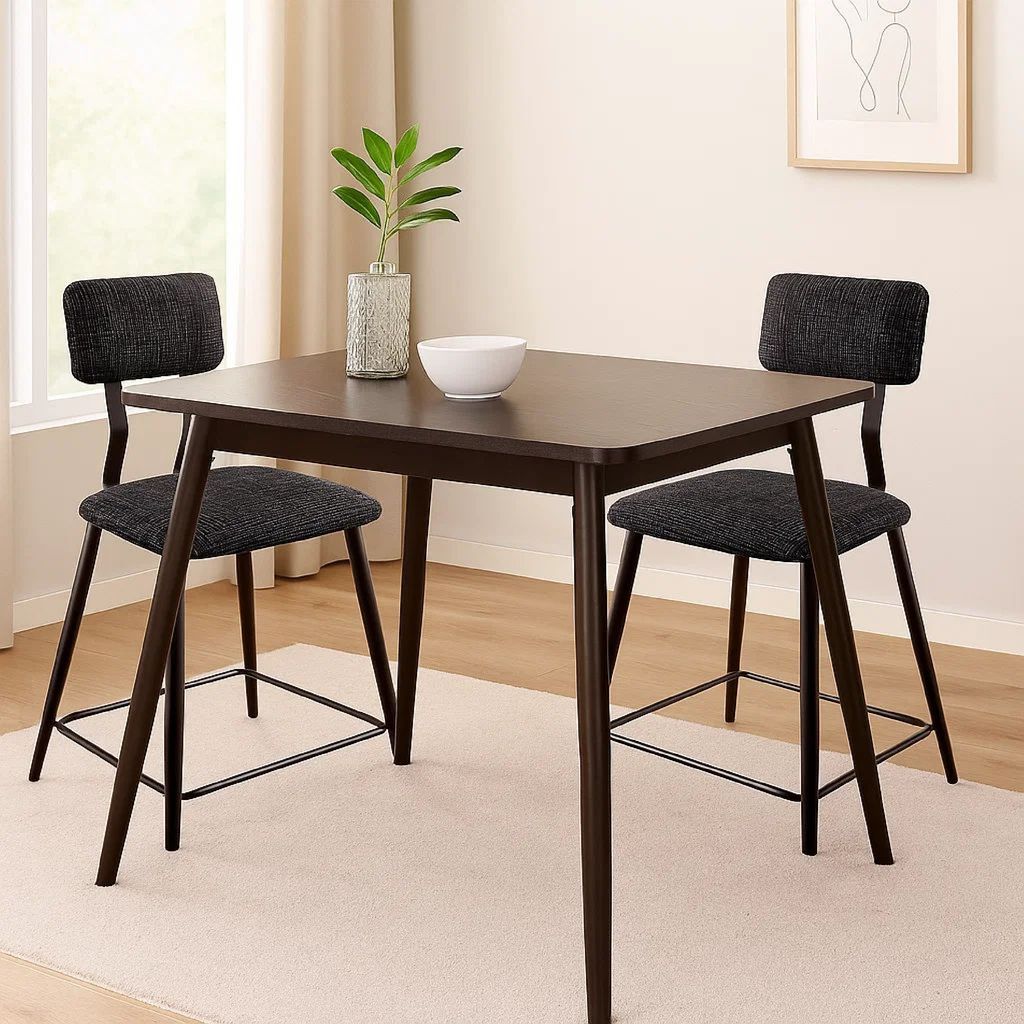 Fabric Counter Height Chairs with Angled Metal Legs, Set of 2, Black - View 7