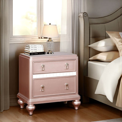 Contemporary Solid Wood Night Stand With Mirror Trim, Pink - View 7