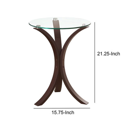 Contemporary Wood Accent Table, Tempered Glass Top, Brown, Clear - View 5