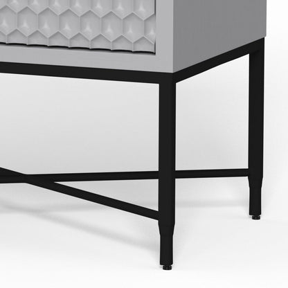 Rexi 26 Inch 2 Drawer Nightstand, Honeycomb, Mahogany, Light Gray, Black - View 4