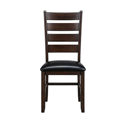 Ladder Back Wooden Side Chair with Leatherette seat, Set of 2, Black and Brown - View 3