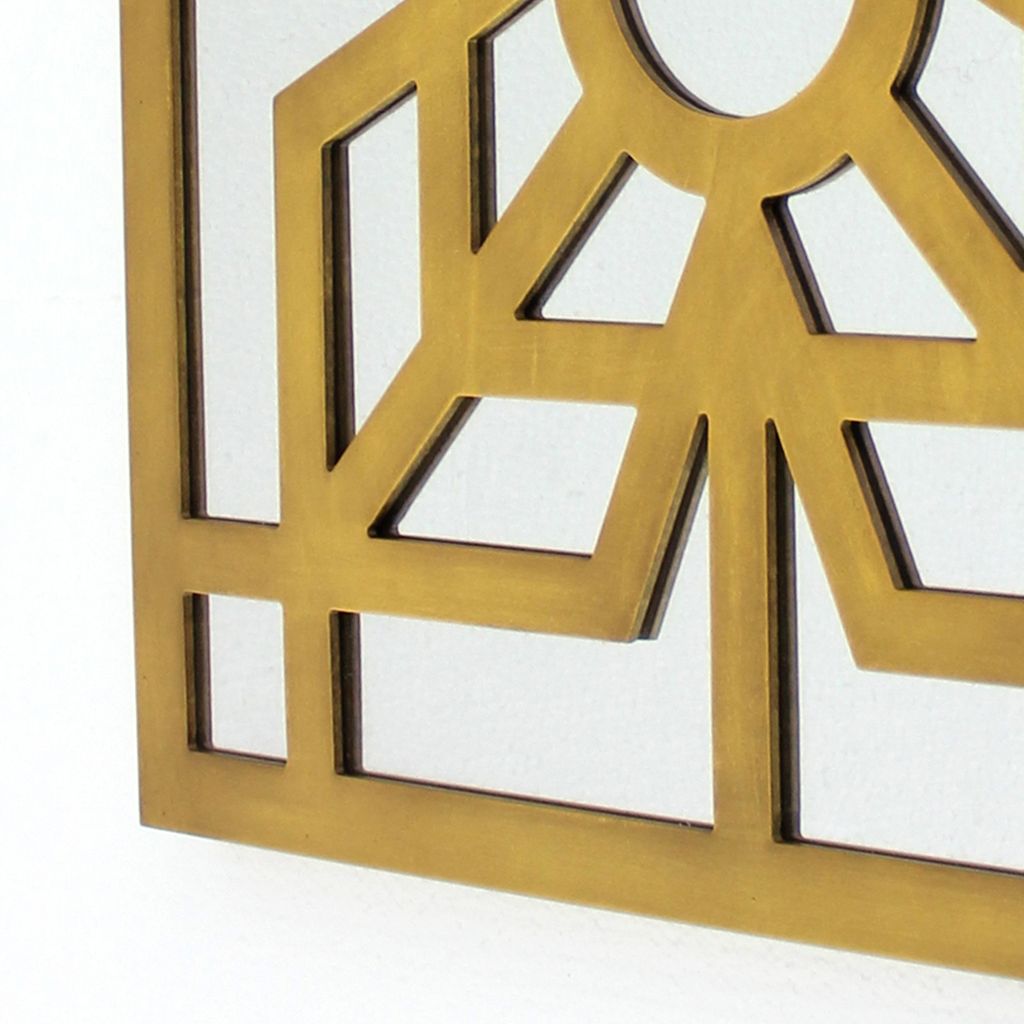 Mirrored Wall Decor Set of 2 with Wooden Floral Overlay on Top, Gold and Silver - View 2