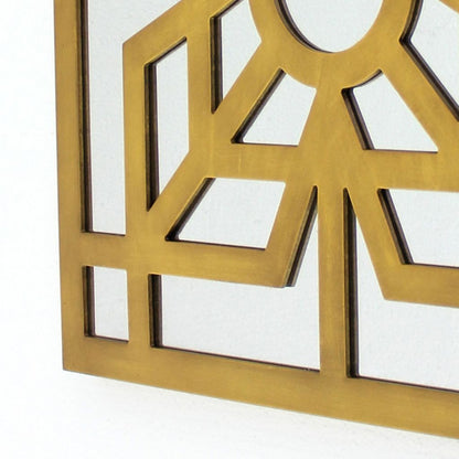 Mirrored Wall Decor Set of 2 with Wooden Floral Overlay on Top, Gold and Silver - View 2