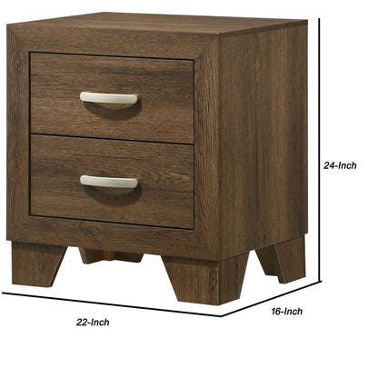 Transitional Style Wooden Nightstand with 2 Drawers and Metal Handles,Brown - View 5