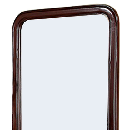 37 Inches Wooden Mirror with Curved Edges, Brown - View 2