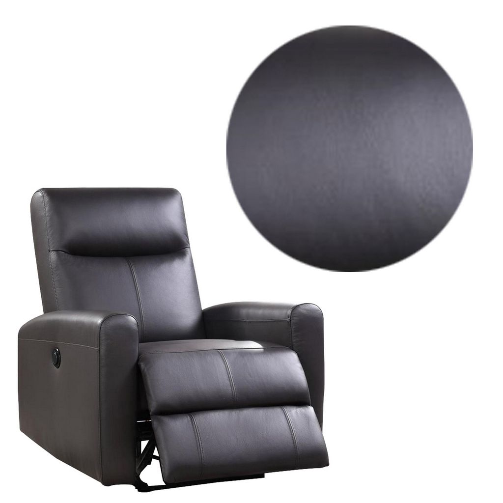 Leatherette Power Recliner with Tufted Back, Brown - View 3