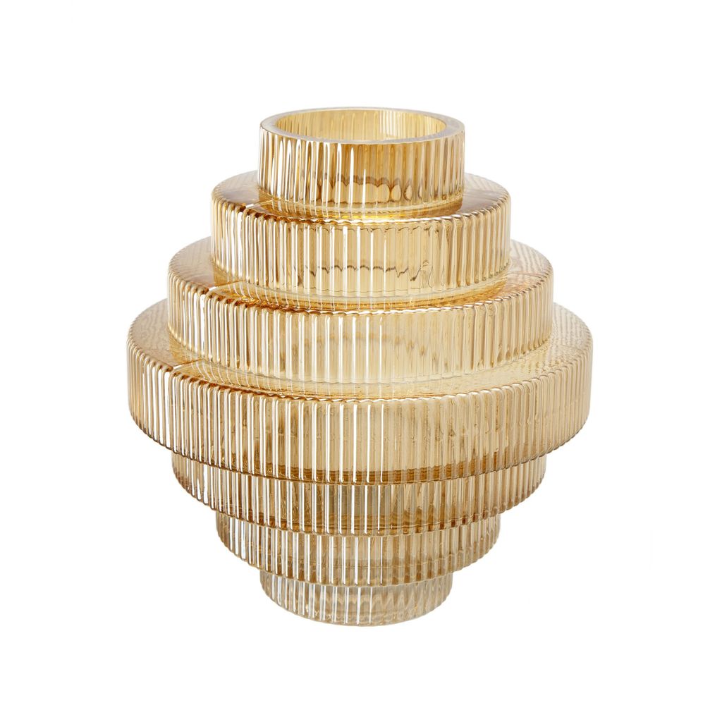 Rae 10 Inch Glass Vase, Geometric Round, Amber Yellow and Clear Finish