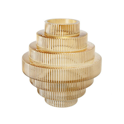 Rae 10 Inch Glass Vase, Geometric Round, Amber Yellow and Clear Finish
